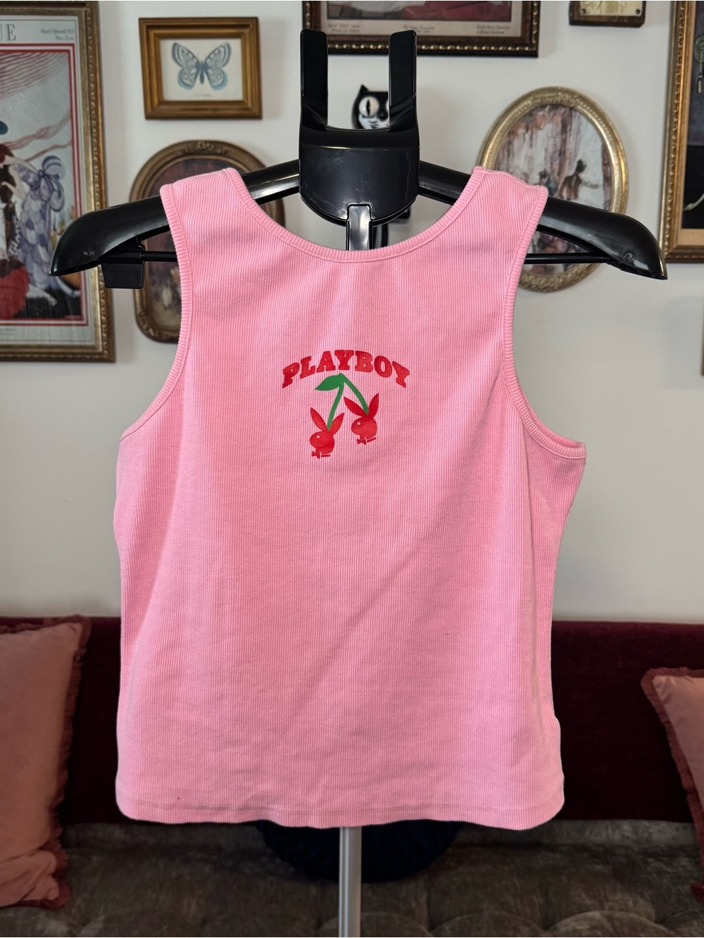 Missguided Pink Playboy Cherry Graphic Tank Top